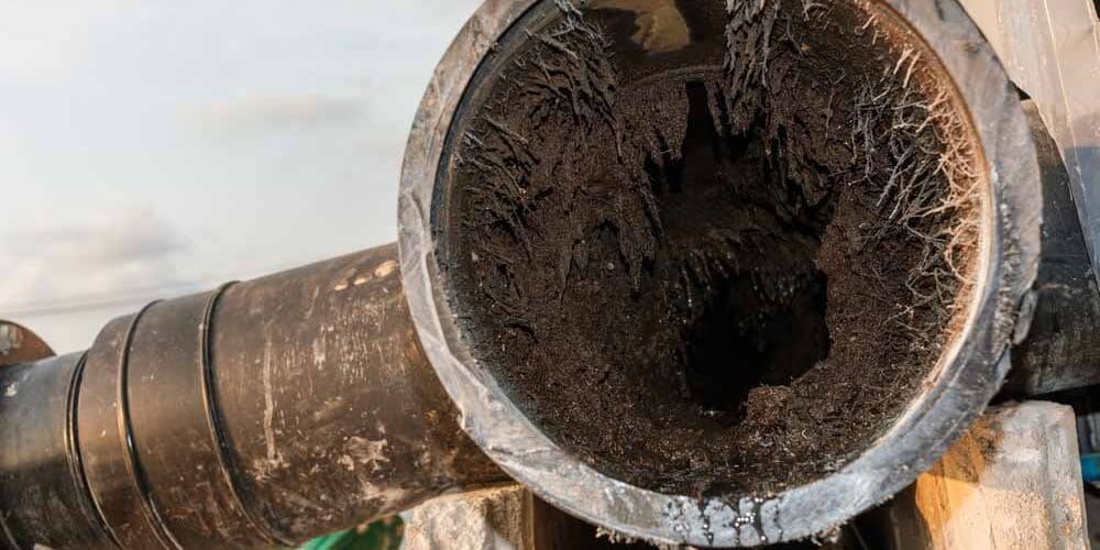 inside a pipe with a major clog